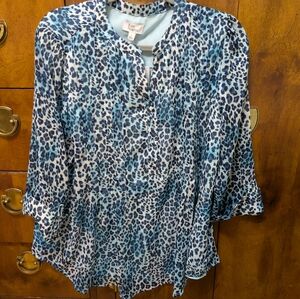 NWT Kim Rogers blue/aqua/black blouse